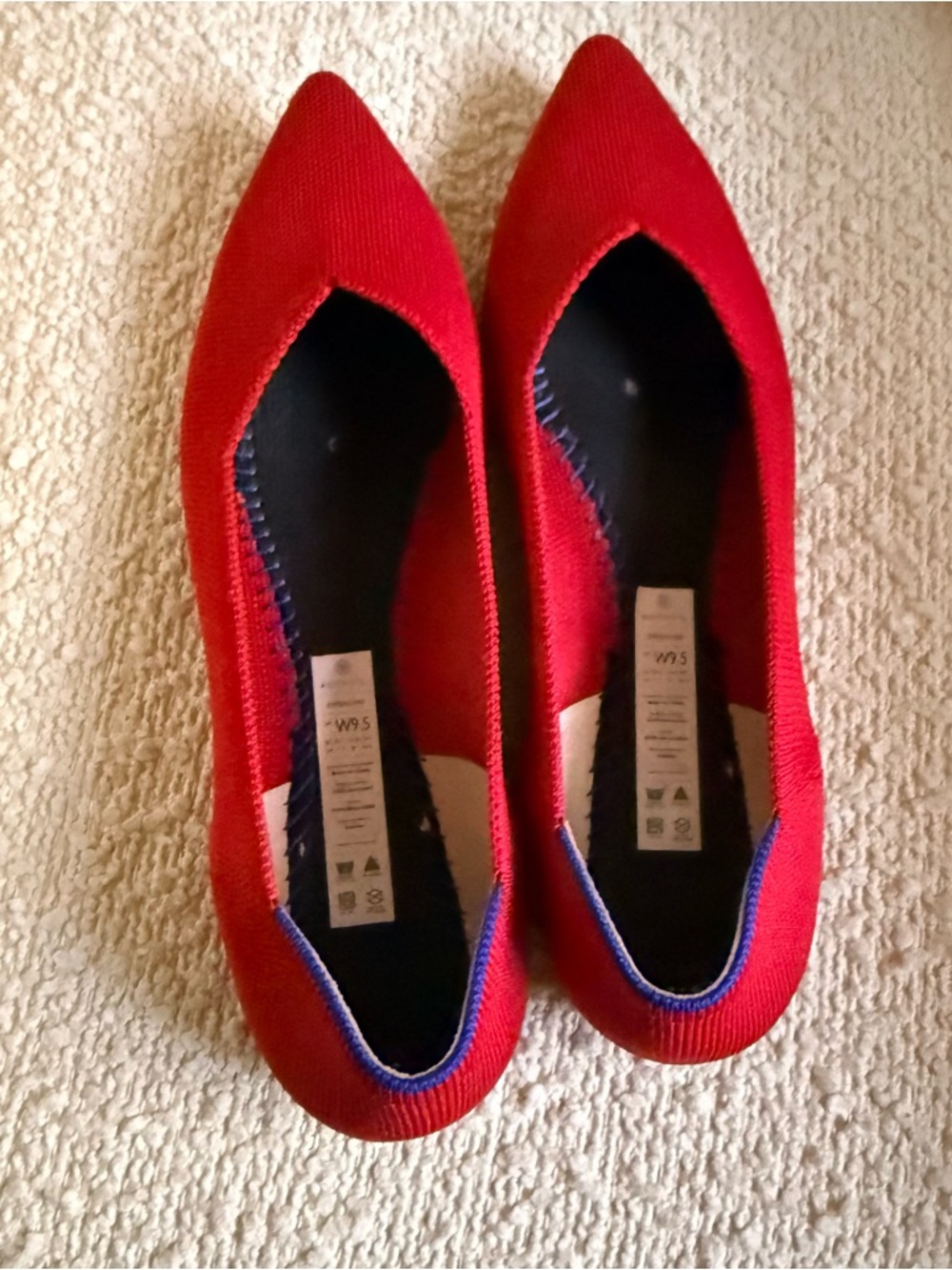 Rothy's Red Pointed Knit Flats with Blue Trim - Picture 10 of 10